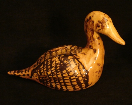 feathered slipware redware bank by Pied Potter Hamelin